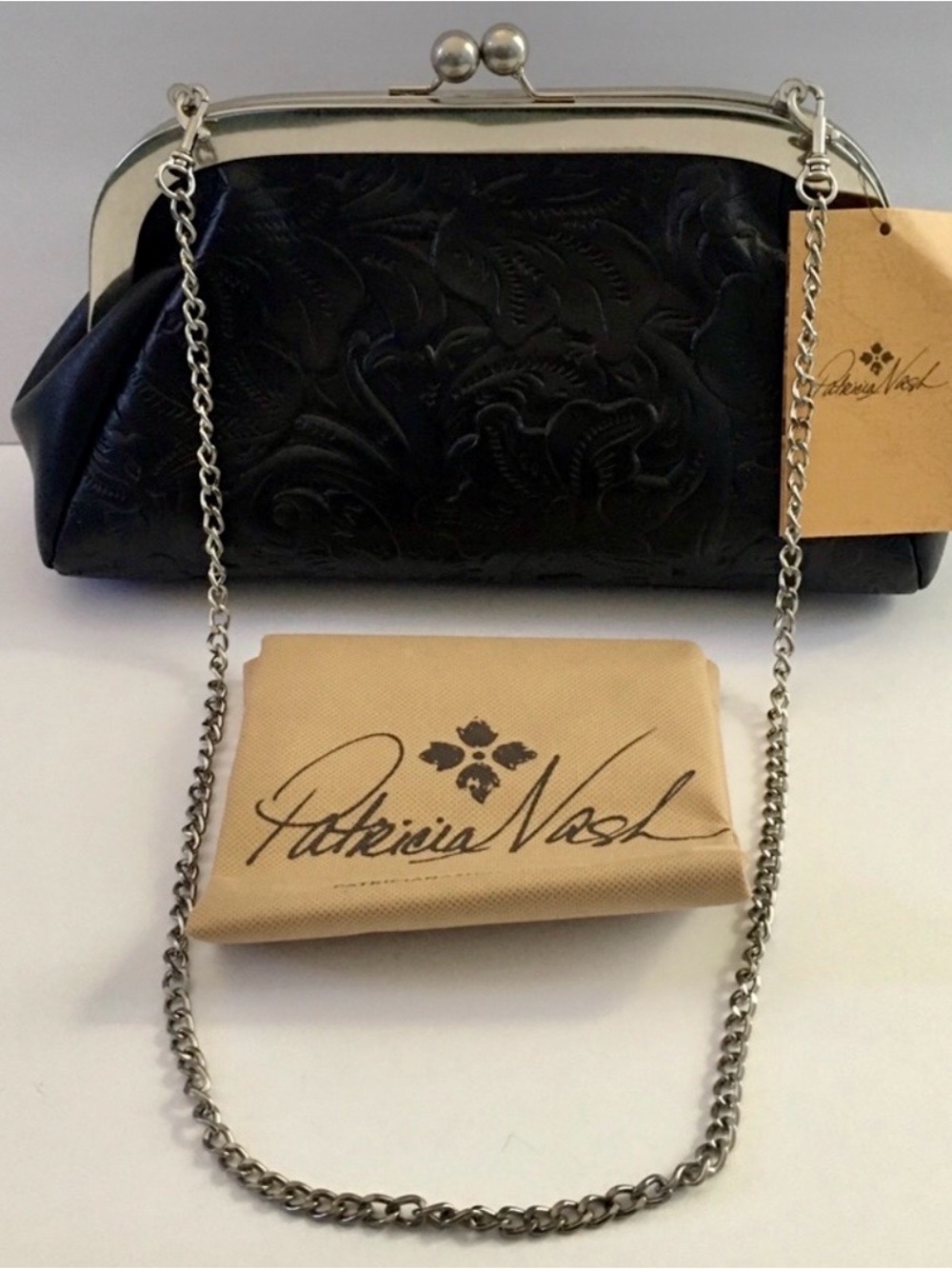 Patricia Nash Mia Framed Black Embossed Leather Bag